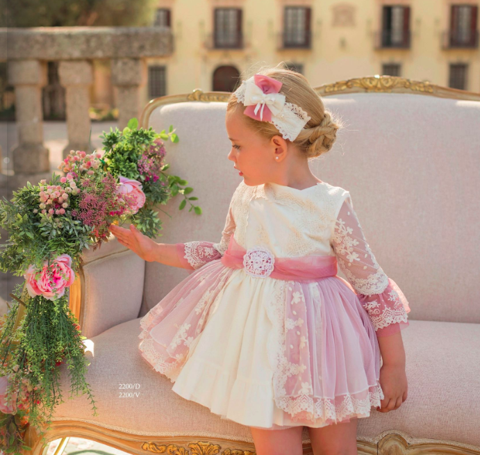 Dolce vestido rosa tul bordado - Dados moda infantil moda