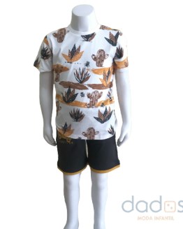 IDO conjunto niño jogging corto gris y camiseta estampada cactus