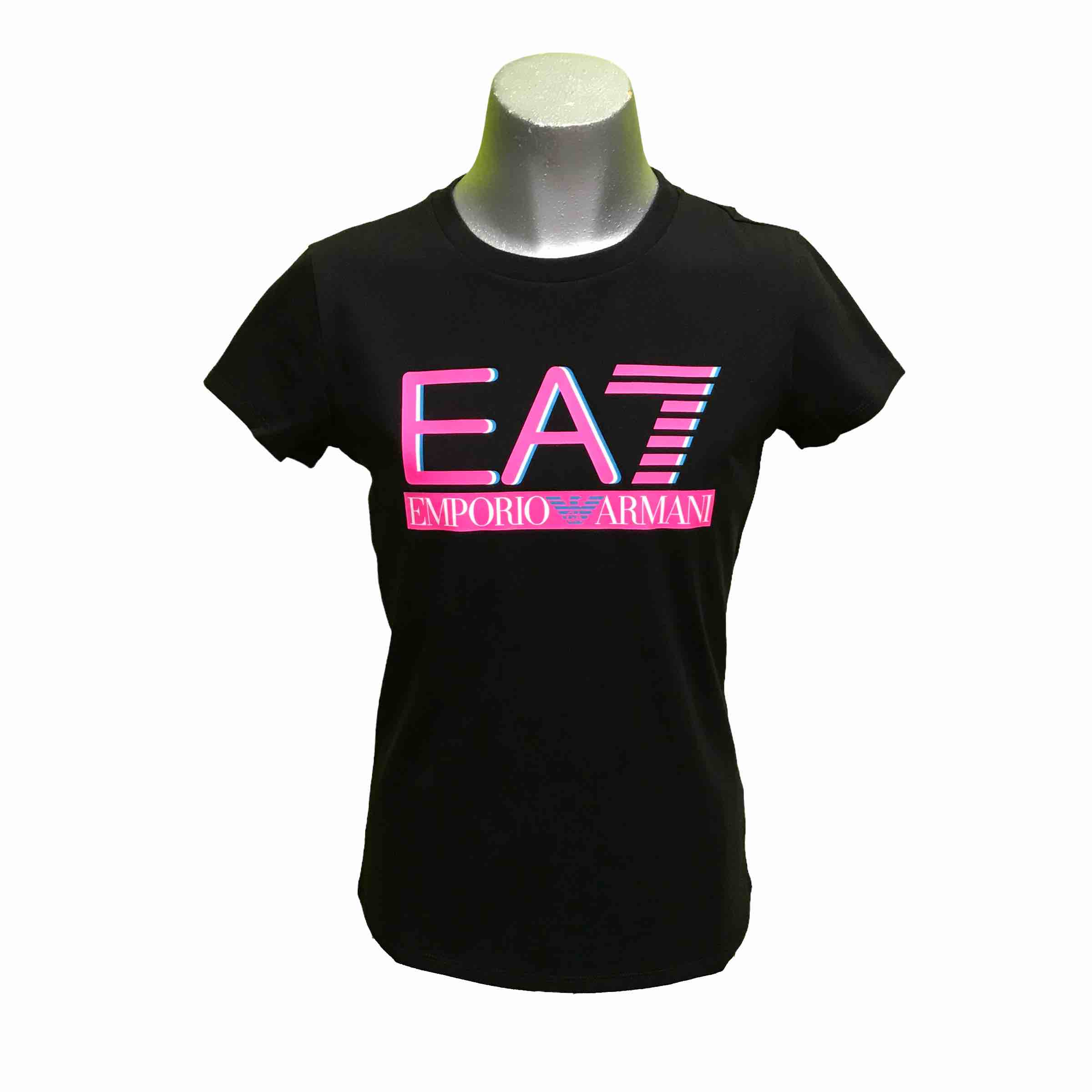 Armani EA7 Camiseta chica negra logo central fluor